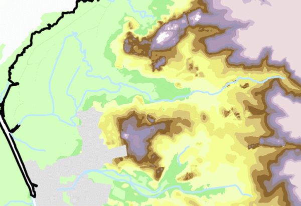 DTM showing landform for Landscape Character Assessment